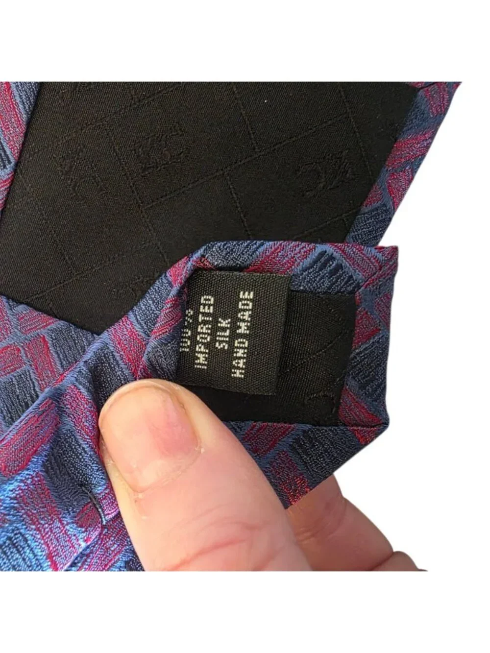 Kenneth Cole New York Silk Tie Blue Red Basketweave Geometric Vintage Corporate